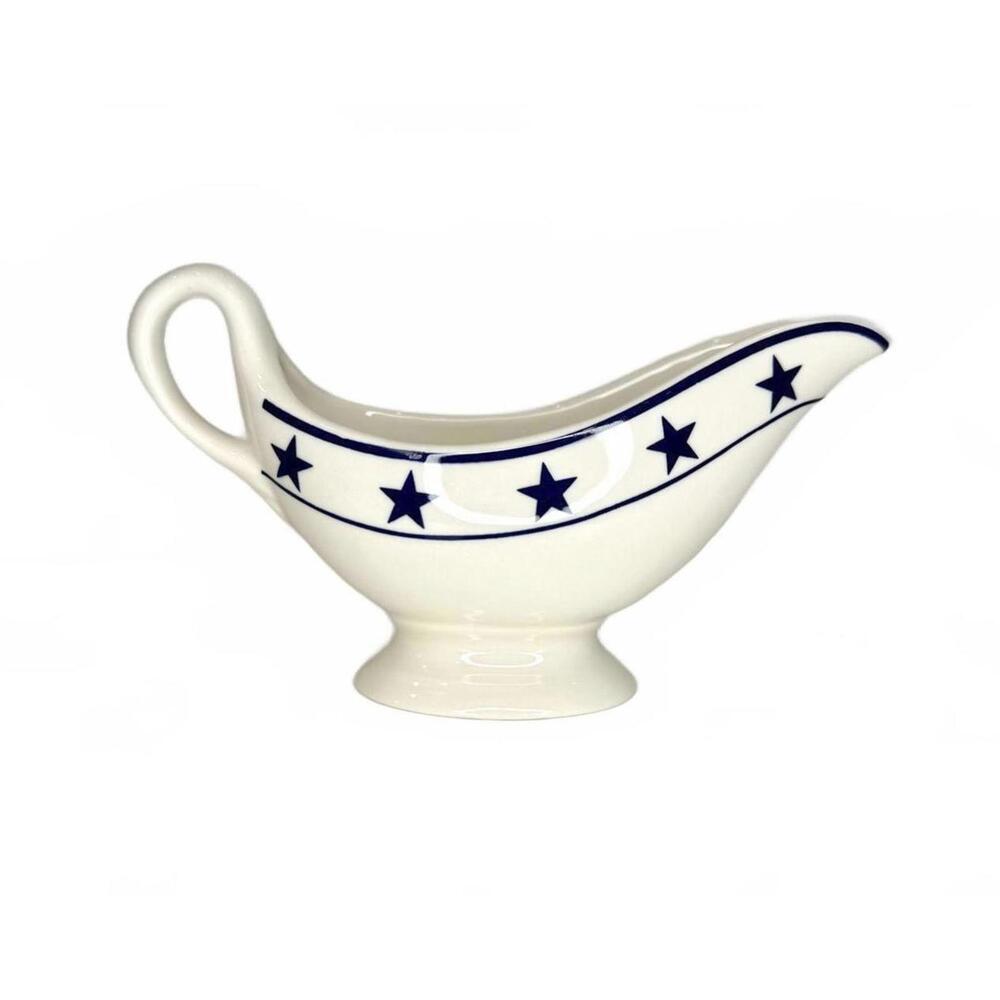 Vintage American Sterling China Blue Star Ironstone Gravy Boat Wellsville OH USA